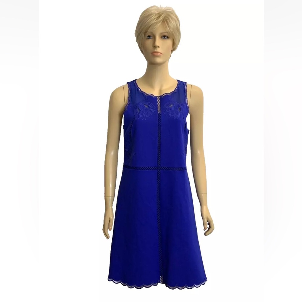 NWT Ted Baker London Blue Sleeveless Dress Cutout Trim Embroidered Size-3